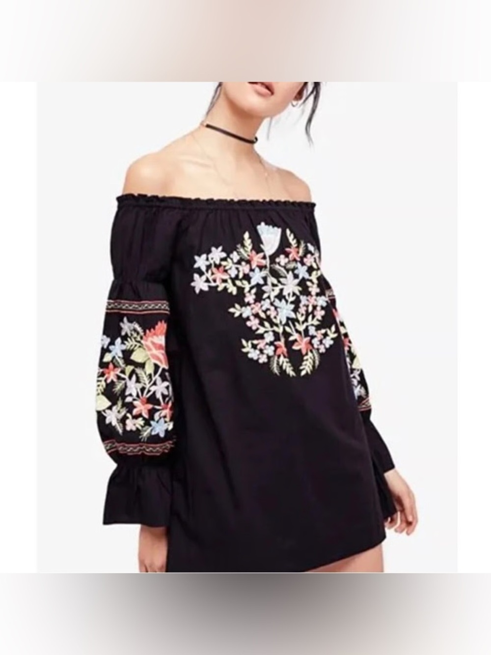 Free People Fleur Du Jour Embroidered Off Shoulder Boho Festival Dress